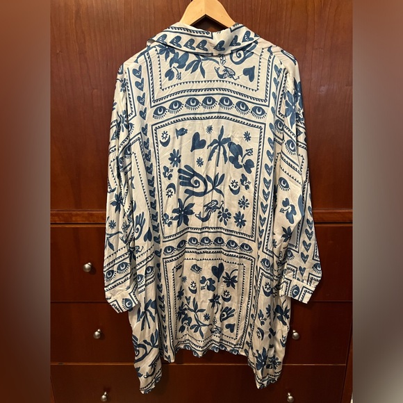 ANTHROPOLOGY Corey Lynn Calter Blue Rayon Print Mini Shirt Dress Size Small - Picture 5 of 9